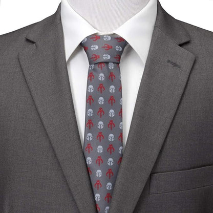 Star Wars Mandalorian and Mythosaur Red and Gray Tie
