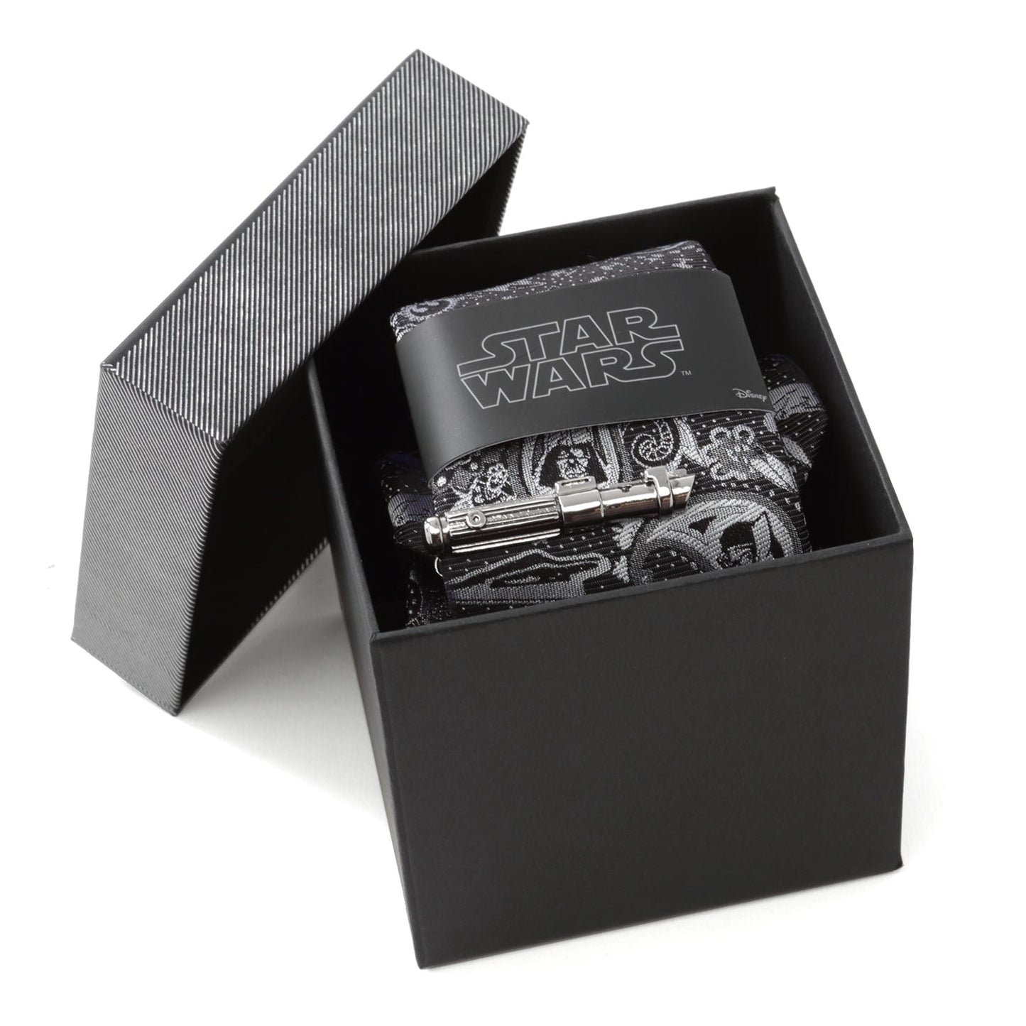 Star Wars Darth Vader Black and Gray Paisley Tie and LIGHTSABER Tie Clip Gift Set