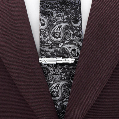 Star Wars Darth Vader Black and Gray Paisley Tie and LIGHTSABER Tie Clip Gift Set