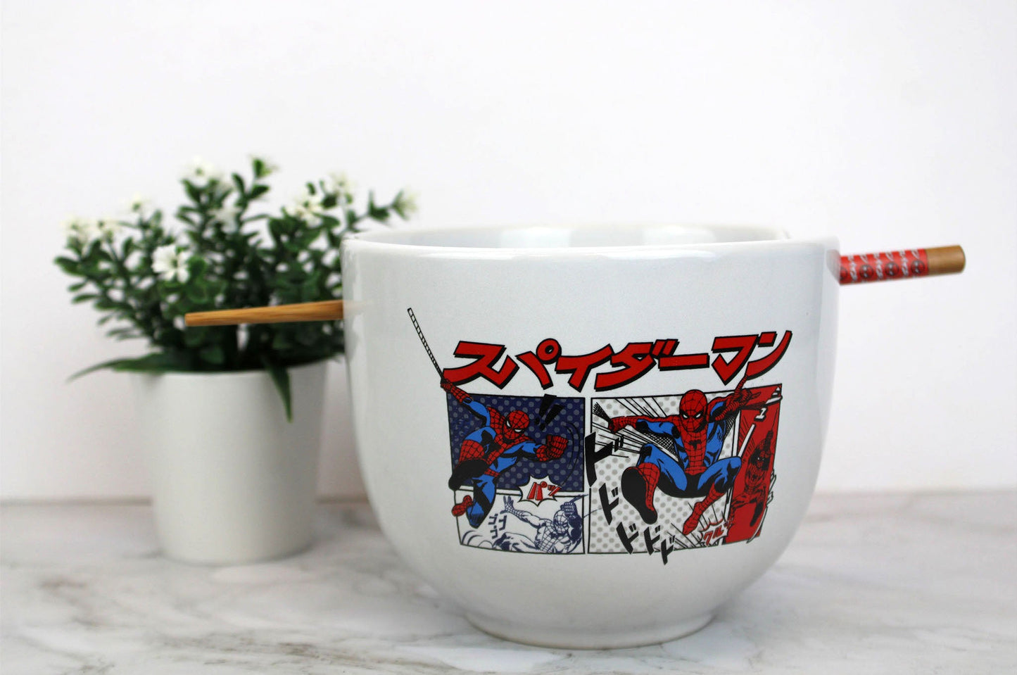 Marvel Spider-Man Kanji Manga Panels 5" Ceramic Bowl with Chopsticks