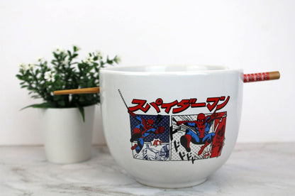 Marvel Spider-Man Kanji Manga Panels 5" Ceramic Bowl with Chopsticks