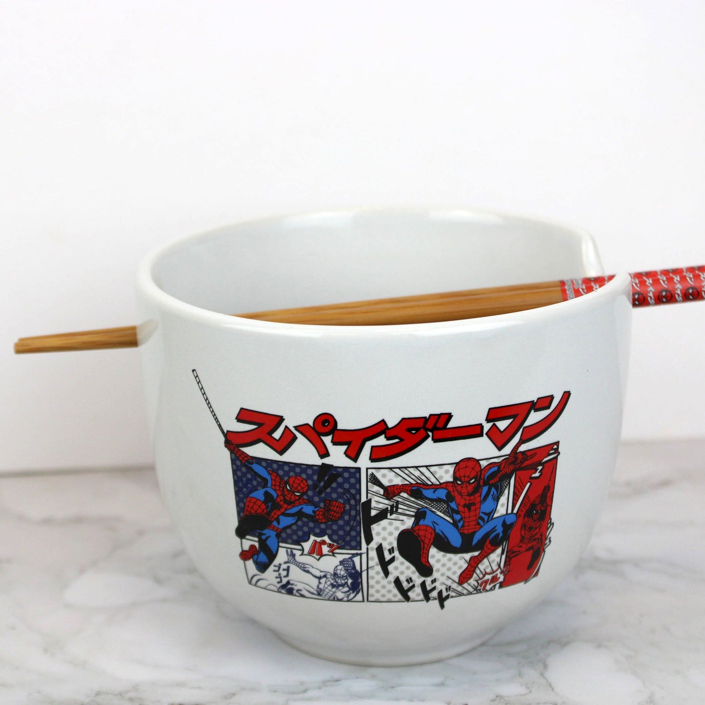 Marvel Spider-Man Kanji Manga Panels 5" Ceramic Bowl with Chopsticks