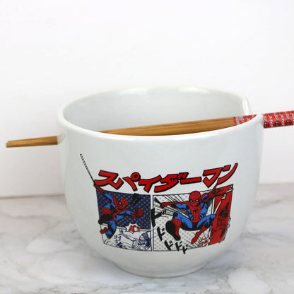 Marvel Spider-Man Kanji Manga Panels 5" Ceramic Bowl with Chopsticks