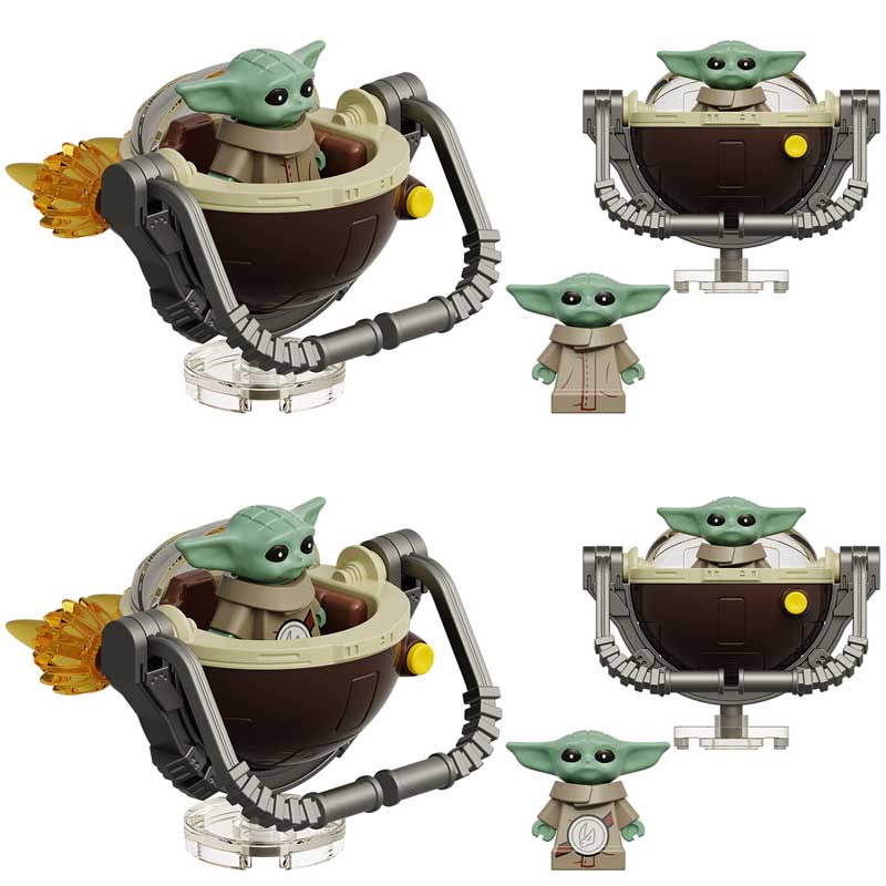 Star Wars Lego Custom Minifigure Set - Grogu in Hovering Crib & Grogu Movie Minifigure Set of 2