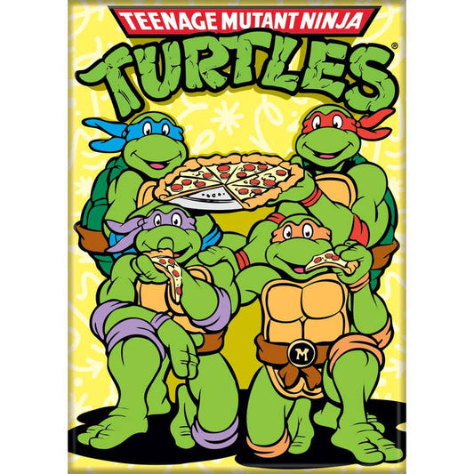 TMNT Team Eating Pizza with Logo Magnet