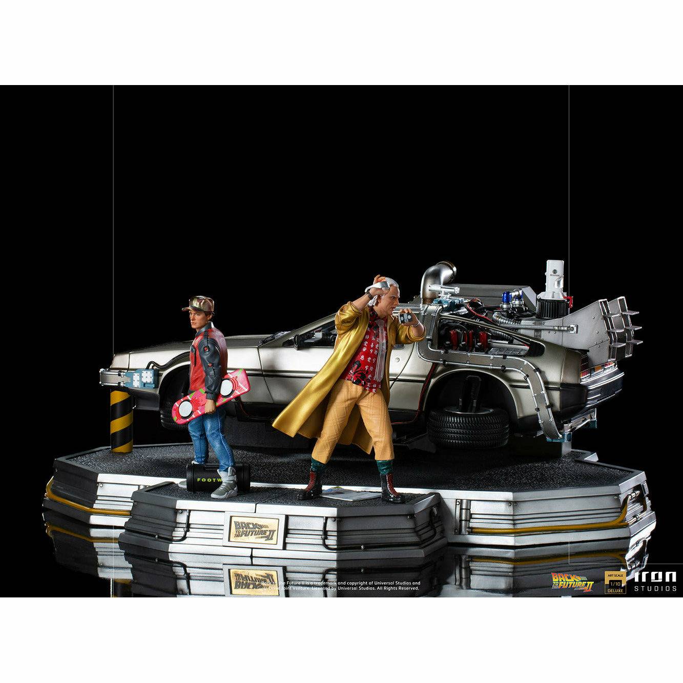 Back to the Future Statue - Iron Studios Back to the Future Part II DeLorean (Full Deluxe Version including Marty McFly and Doc Brown) 1:10 Scale