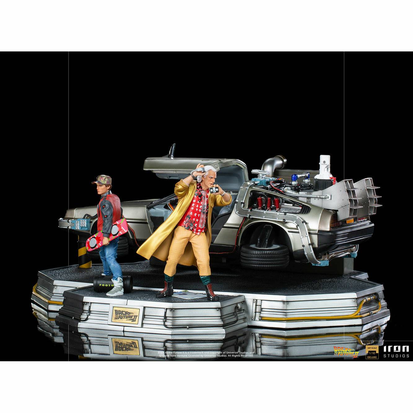 Back to the Future Statue - Iron Studios Back to the Future Part II DeLorean (Full Deluxe Version including Marty McFly and Doc Brown) 1:10 Scale