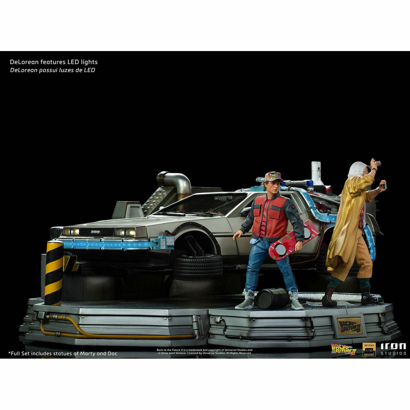 Back to the Future Statue - Iron Studios Back to the Future Part II DeLorean (Full Deluxe Version including Marty McFly and Doc Brown) 1:10 Scale