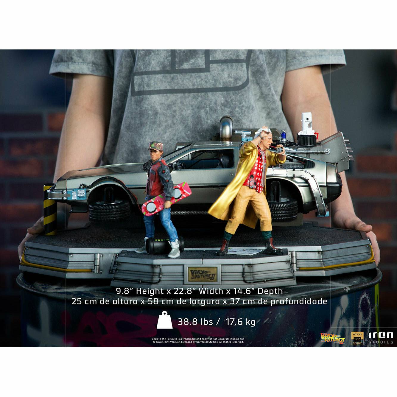 Back to the Future Statue - Iron Studios Back to the Future Part II DeLorean (Full Deluxe Version including Marty McFly and Doc Brown) 1:10 Scale
