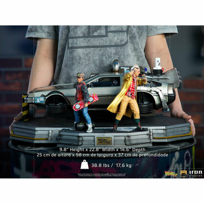 Back to the Future Statue - Iron Studios Back to the Future Part II DeLorean (Full Deluxe Version including Marty McFly and Doc Brown) 1:10 Scale