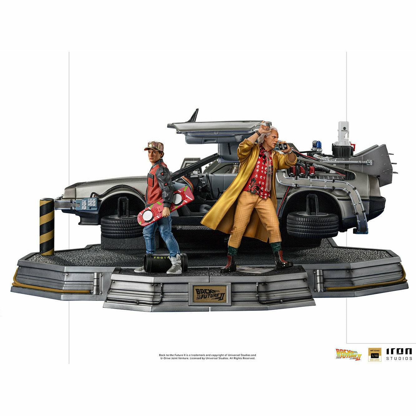 Back to the Future Statue - Iron Studios Back to the Future Part II DeLorean (Full Deluxe Version including Marty McFly and Doc Brown) 1:10 Scale