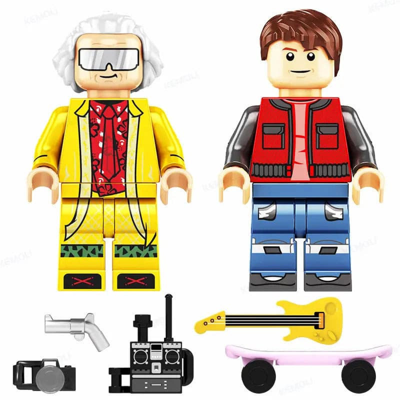 Back to the Future Lego Custom Minifigure Set - Doc Brown & Marty McFly 2-Pack