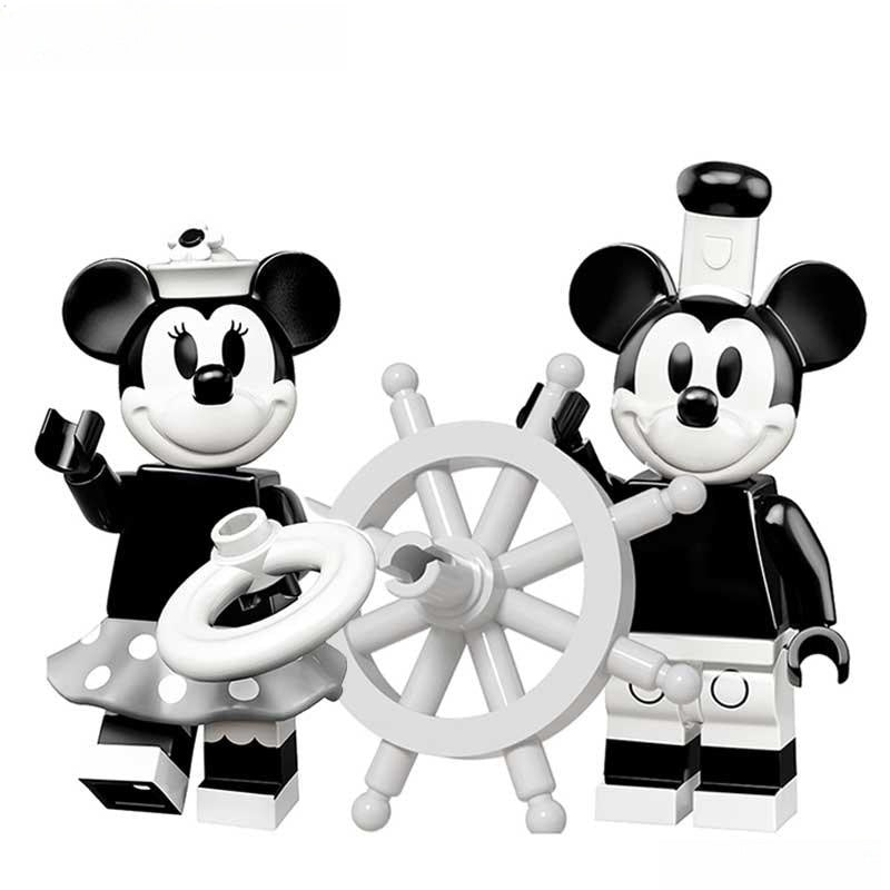 Disney Lego Custom Minifigure Set - Mickey & Minnie Mouse set of 2 (Black & White)