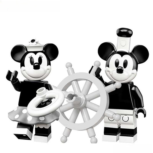 Disney Lego Custom Minifigure Set - Mickey & Minnie Mouse set of 2 (Black & White)