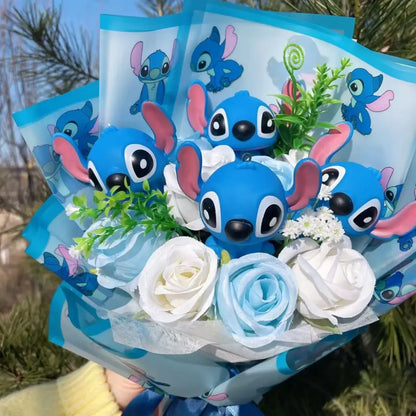 Disney Kawaii Stitch Plush Bouquet – Blue Cartoon Action Figure Gift Set