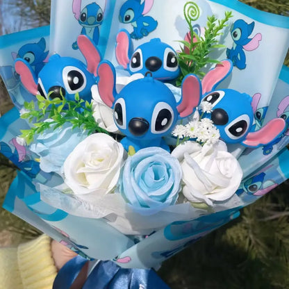 Disney Kawaii Stitch Plush Bouquet – Blue Cartoon Action Figure Gift Set