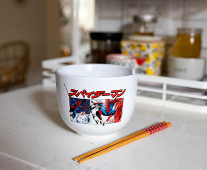 Marvel Spider-Man Kanji Manga Panels 5" Ceramic Bowl with Chopsticks