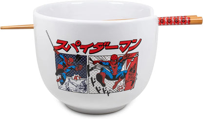 Marvel Spider-Man Kanji Manga Panels 5" Ceramic Bowl with Chopsticks