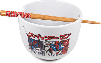 Marvel Spider-Man Kanji Manga Panels 5" Ceramic Bowl with Chopsticks