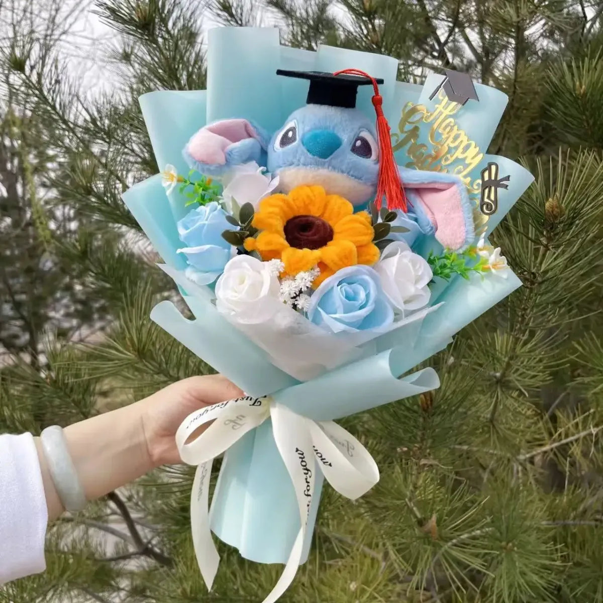 Disney Kawaii Stitch Plush Bouquet – Crochet Flowers Graduation & Valentine Gift