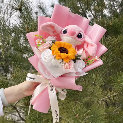 Disney Kawaii Stitch Plush Bouquet – Crochet Flowers Graduation & Valentine Gift