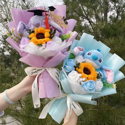 Disney Kawaii Stitch Plush Bouquet – Crochet Flowers Graduation & Valentine Gift
