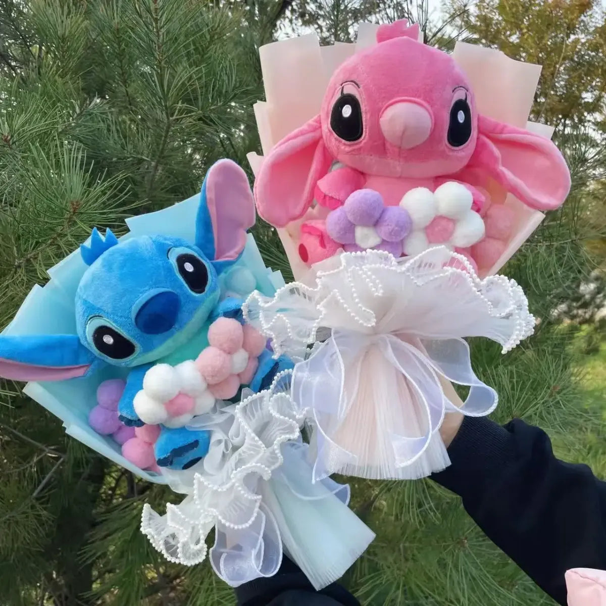 Disney Kawaii Stitch Plush Bouquet – Crochet Flowers Graduation & Valentine Gift