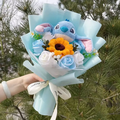 Disney Kawaii Stitch Plush Bouquet – Crochet Flowers Graduation & Valentine Gift