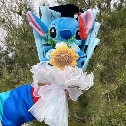 Disney Kawaii Stitch Plush Bouquet – Crochet Flowers Graduation & Valentine Gift