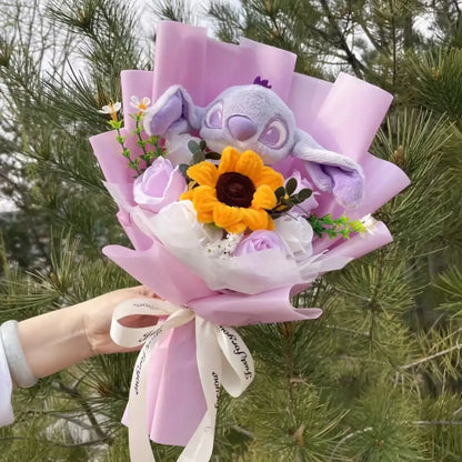 Disney Kawaii Stitch Plush Bouquet – Crochet Flowers Graduation & Valentine Gift