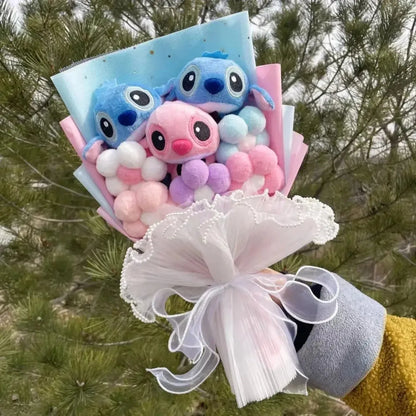 Disney Kawaii Stitch Plush Bouquet – Crochet Flowers Graduation & Valentine Gift