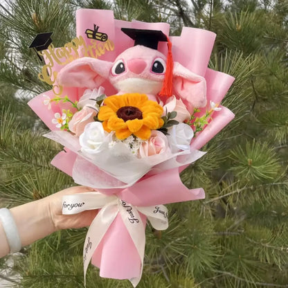 Disney Kawaii Stitch Plush Bouquet – Crochet Flowers Graduation & Valentine Gift
