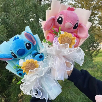Disney Kawaii Stitch Plush Bouquet – Crochet Flowers Graduation & Valentine Gift