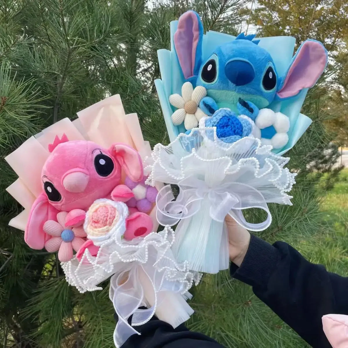 Disney Kawaii Stitch Plush Bouquet – Crochet Flowers Graduation & Valentine Gift