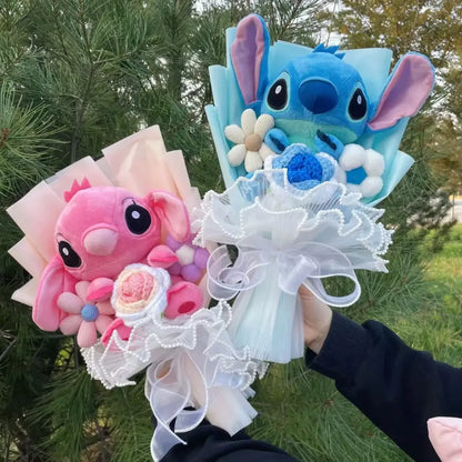 Disney Kawaii Stitch Plush Bouquet – Crochet Flowers Graduation & Valentine Gift