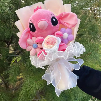 Disney Kawaii Stitch Plush Bouquet – Crochet Flowers Graduation & Valentine Gift