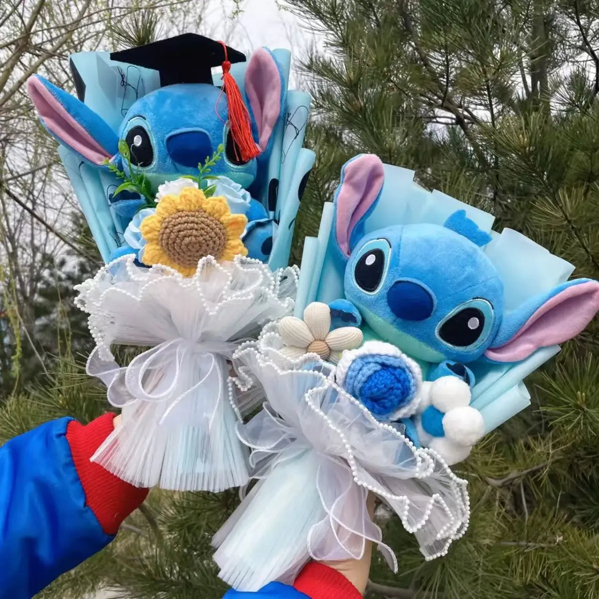 Disney Kawaii Stitch Plush Bouquet – Crochet Flowers Graduation & Valentine Gift