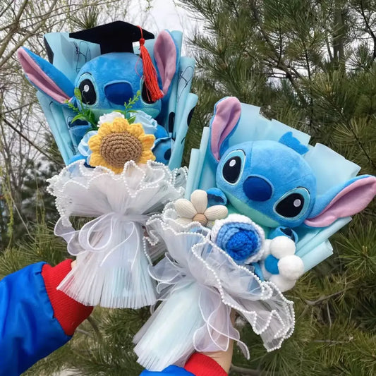 Disney Kawaii Stitch Plush Bouquet – Crochet Flowers Graduation & Valentine Gift