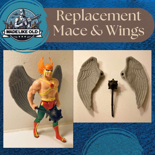 DC Super Powers Hawkman Wings & Mace Repro Part 1984 Vintage Kenner