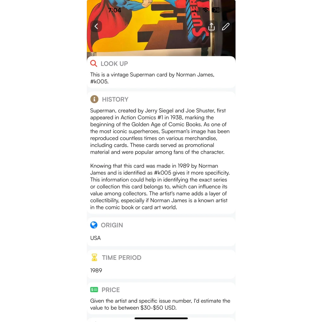 Superman Vintage Large Collectible Card Print